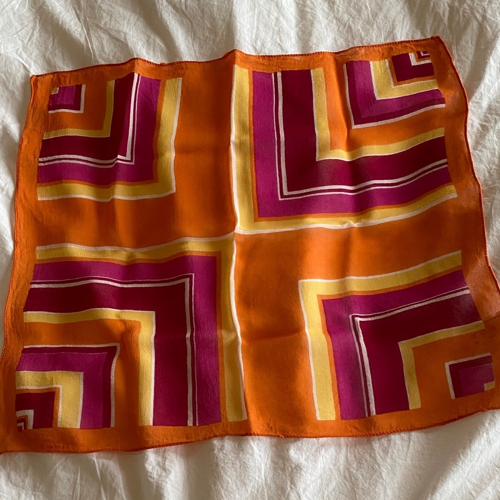 3 for $15! Pink and Orange Geometric Square Neck Scarf